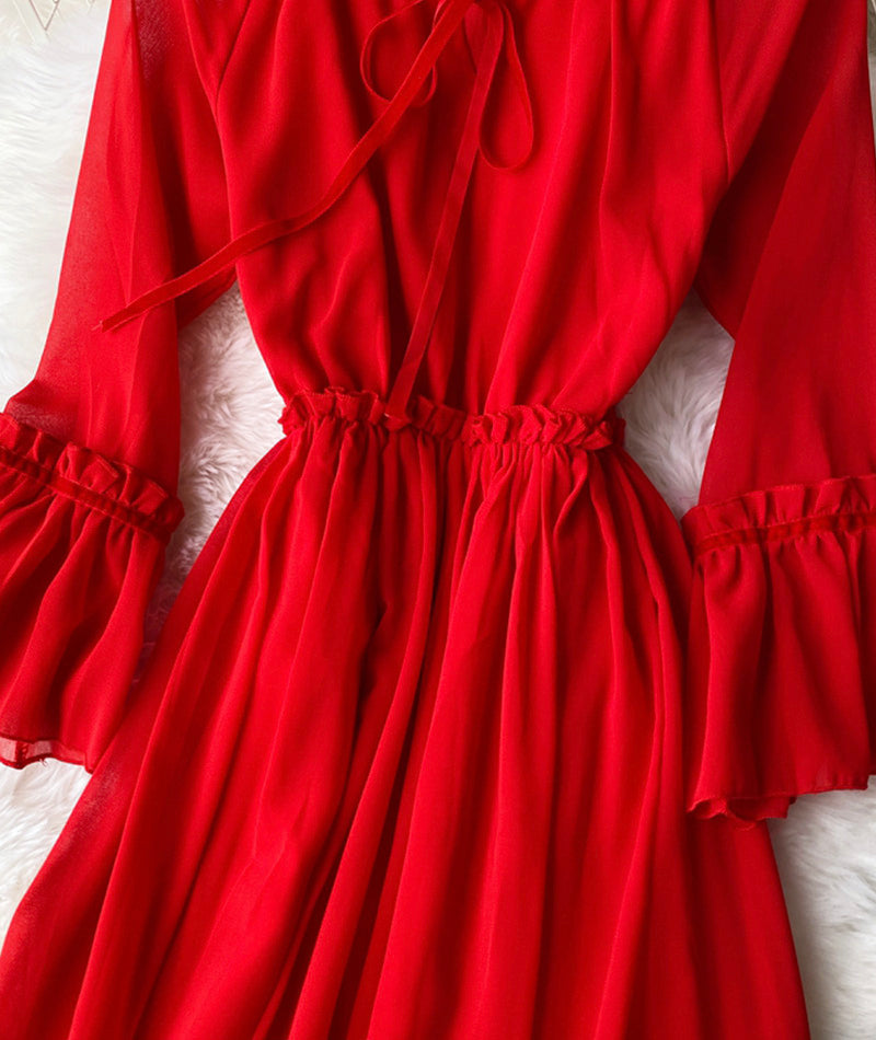 Red A line chiffon dress fashion girl dress    S129