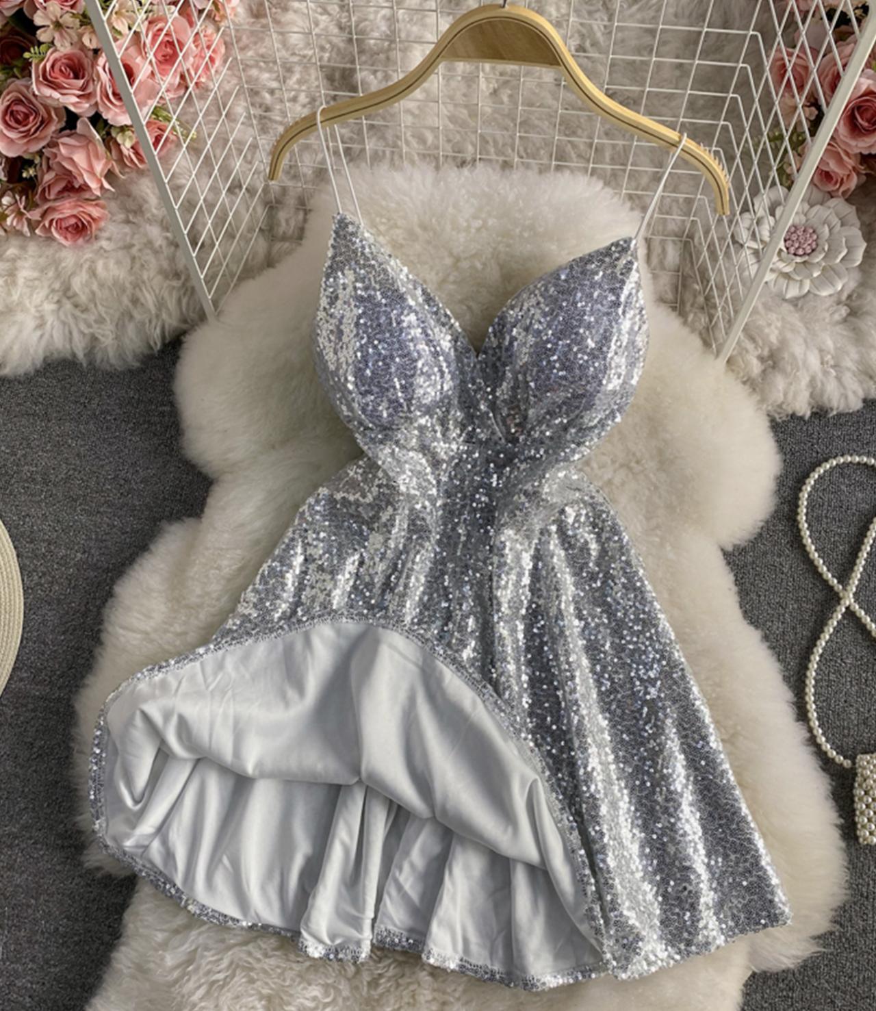 Cute A line sequins short dress   S113