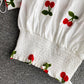 Cute summer puff sleeve applique top    S36