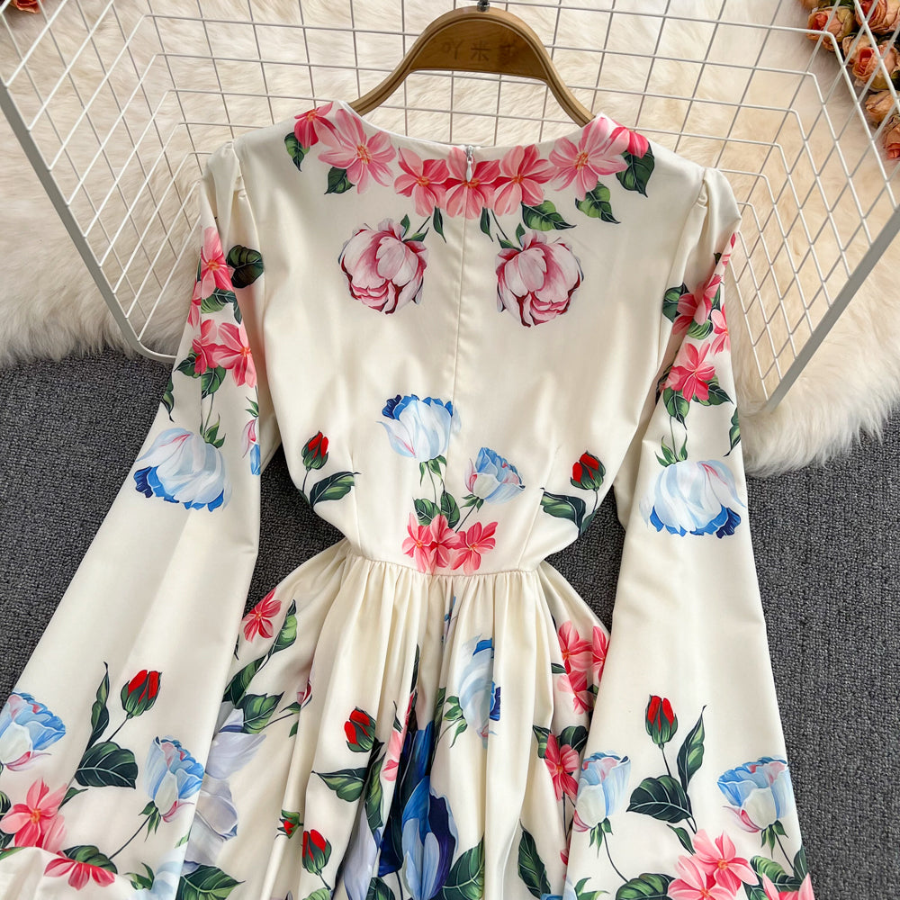 Cute A line floral long sleeve dress fashion dress     S236