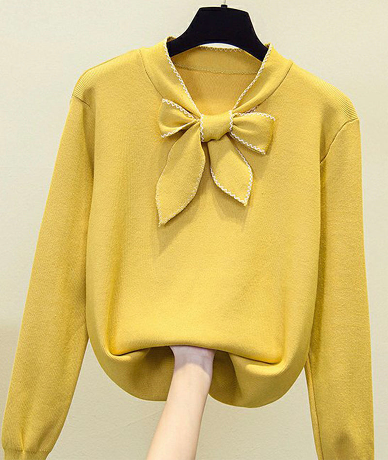 Sweater loose long sleeve bow sweater   S52