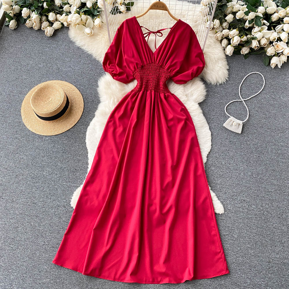 Cute V-neck A-line dress fashion dress    S306