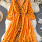 A line v neck embroidery long sleeve dress     S70