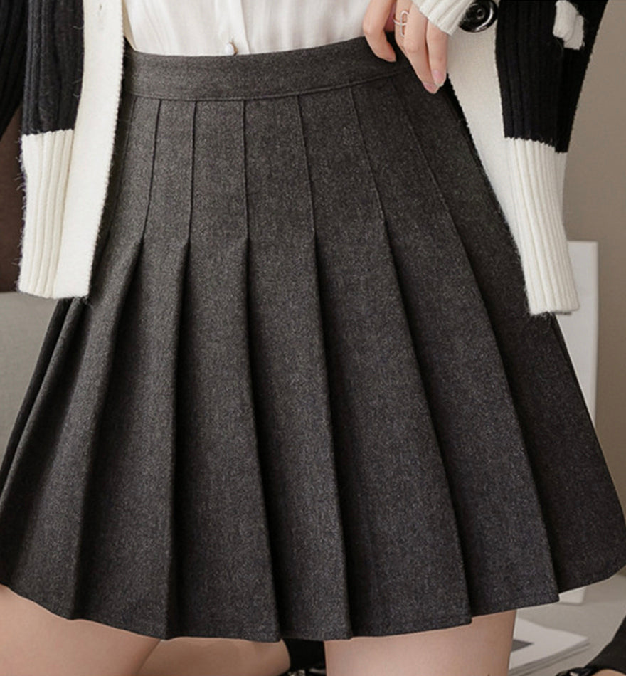 Stylish A line short skirt woolen cloth pleated skirt   S56