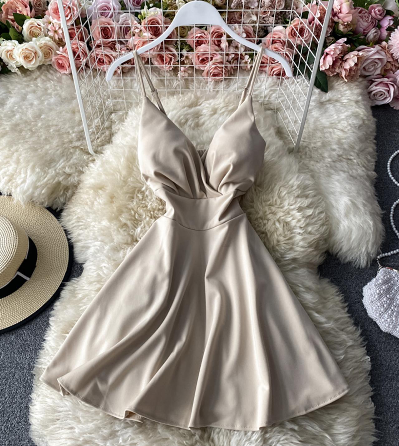 Cute A line v neck short dress   S93