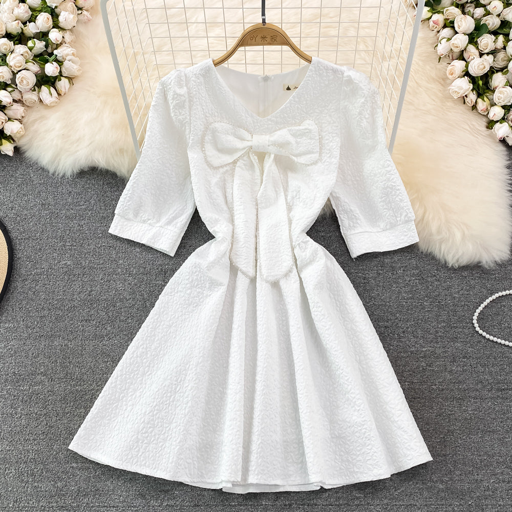 Sweet bow short dress A line fashion dress    S383