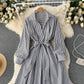 Simple striped long sleeve shirt dress   S244