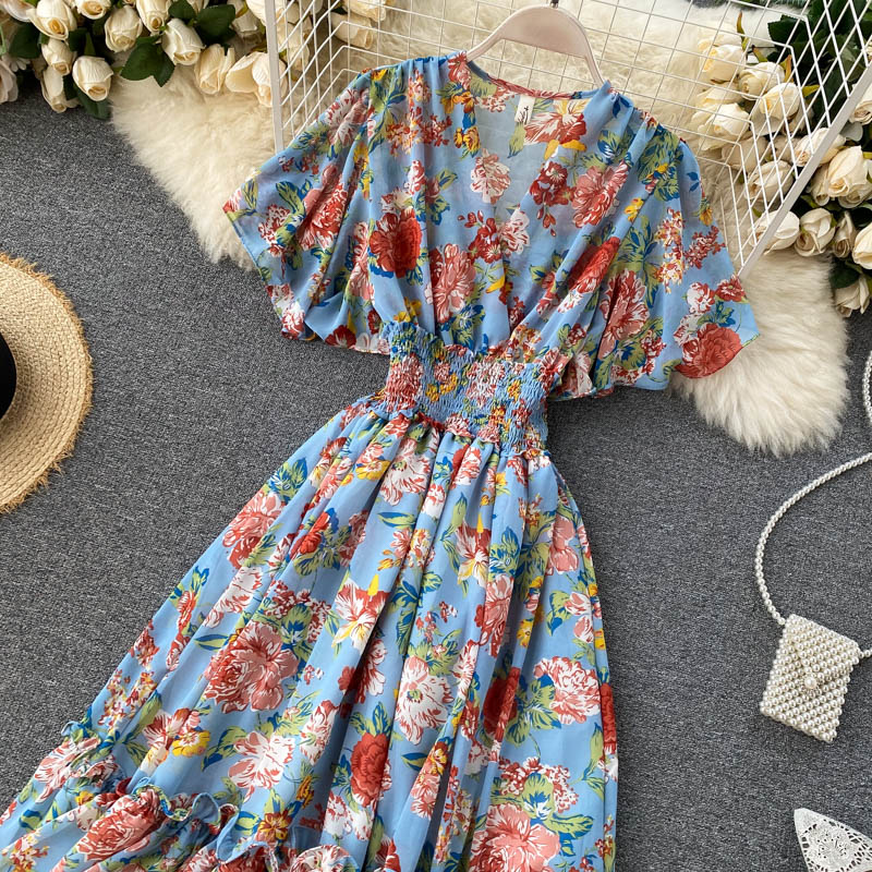 Cute v neck floral dress A line fashion dress  S61