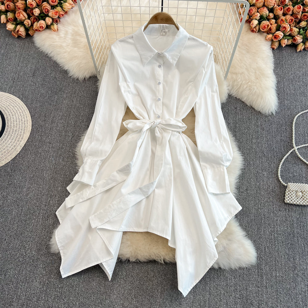 Fashion Irregular Long Sleeve Shirt Dress      S230