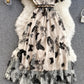 A line v neck dress with bow     S69