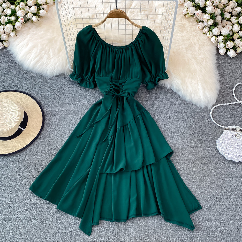 Simple lace-up dress with irregular dress       S508