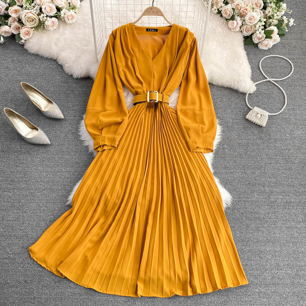 Simple v neck long sleeve dress fashion dress    S184