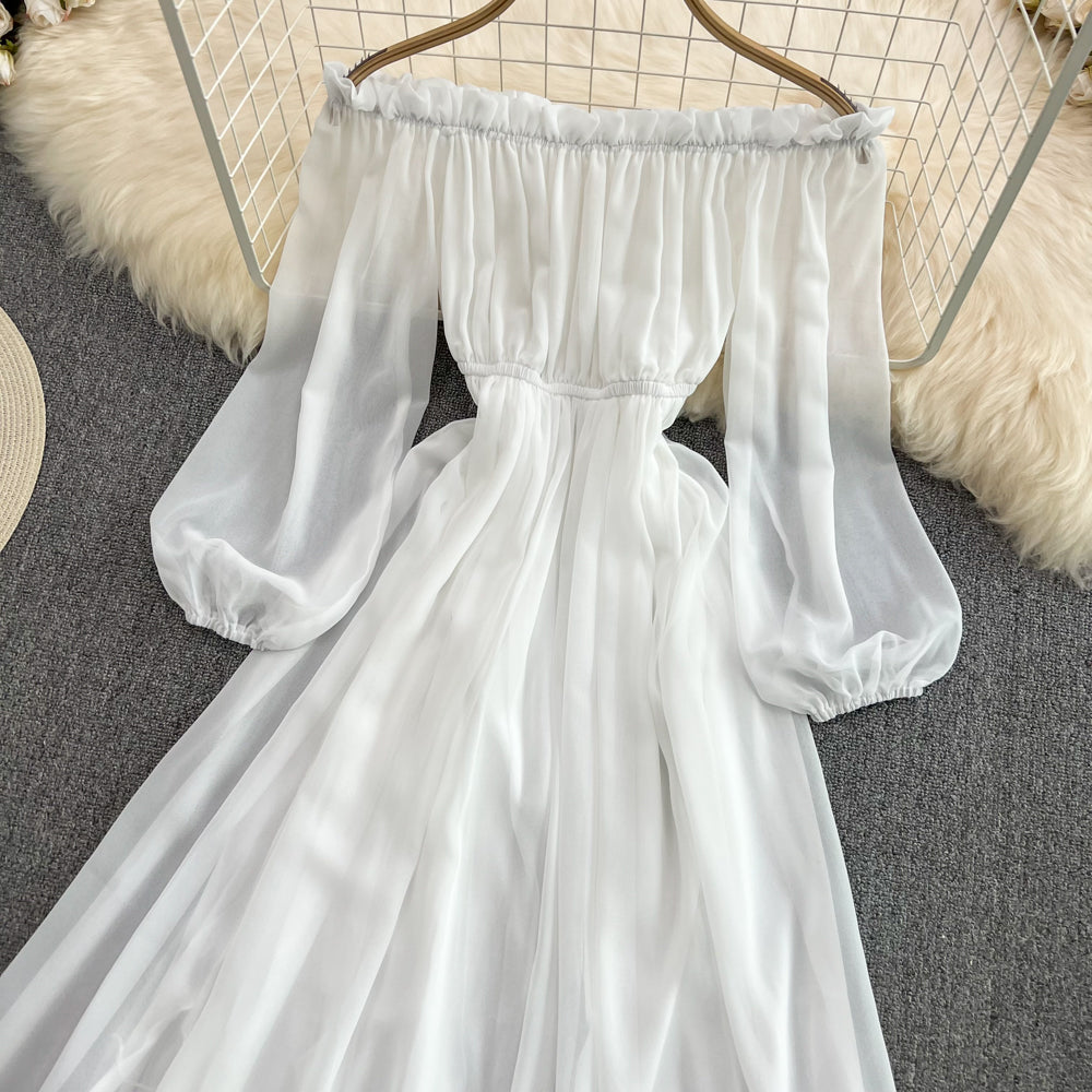 White chiffon long sleeve dress fashion dress  S188