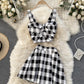 Stylish plaid two pieces sets   S58