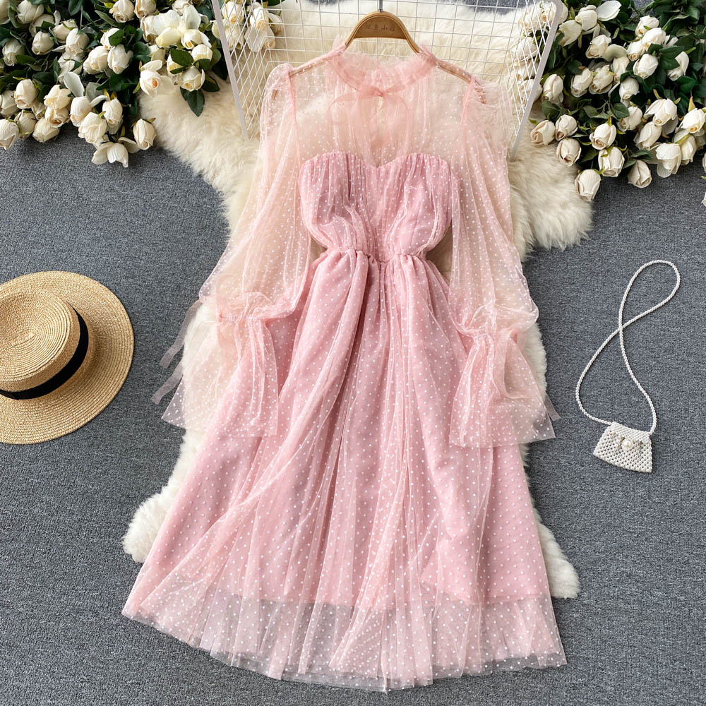 Cute tulle long sleeve dress fashion dress     S203