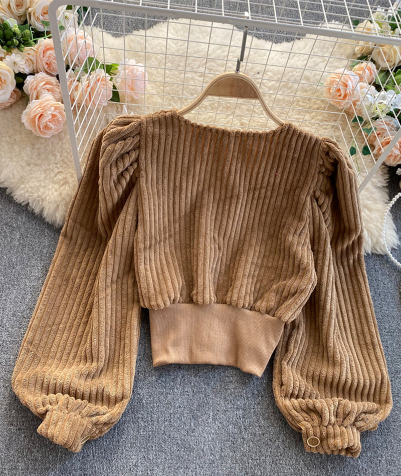 Stylish corduroy long sleeve top  S110