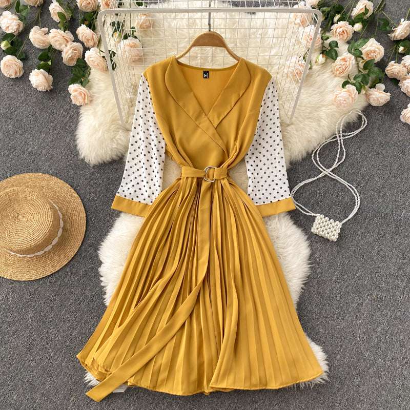 Cute v neck long sleeve dress A line fashion dress     S214