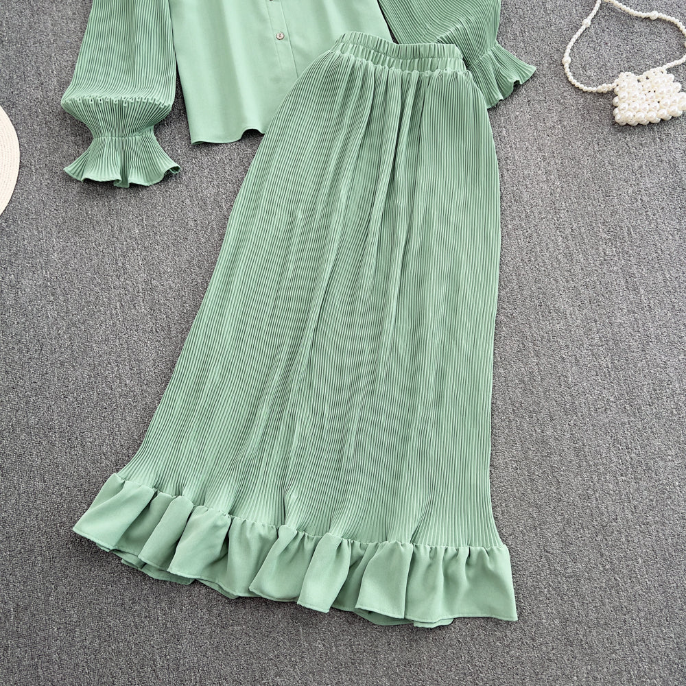 Cute two pieces dress green A line fashion dress      S168