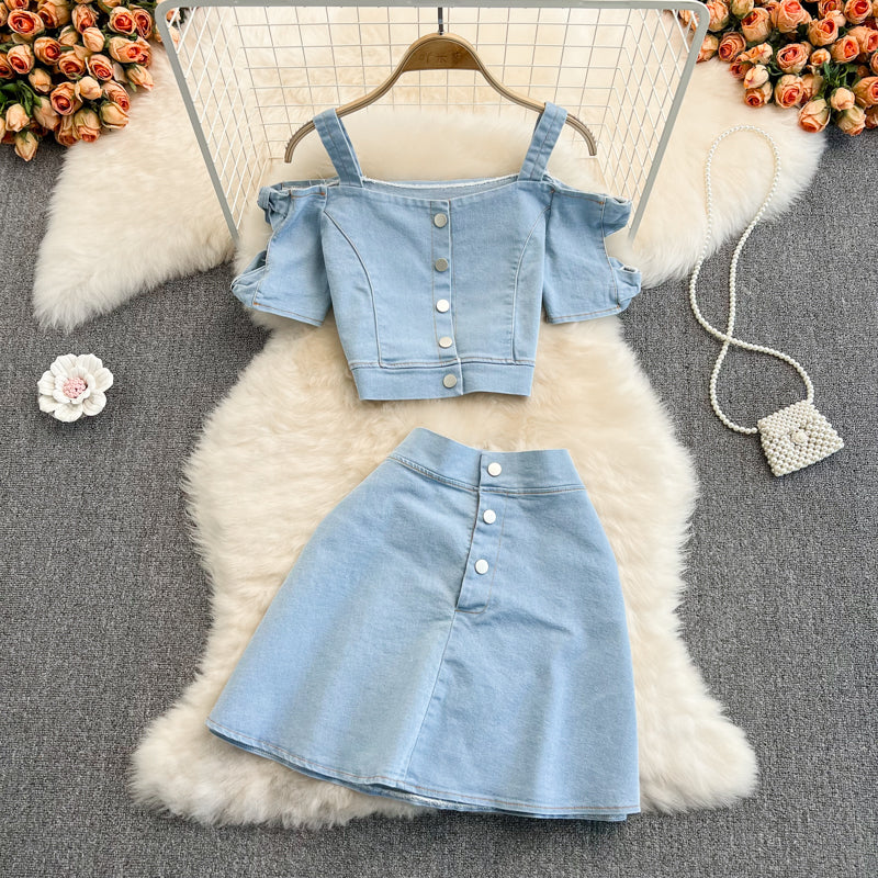 Cute two-piece denim dress fashion girl dress   S33