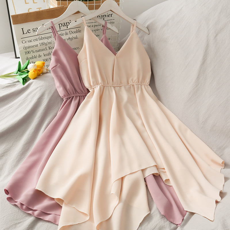 Cute v neck irregular short dress A line fashion dress     S221