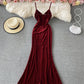 Burgundy velvet long dress  S27