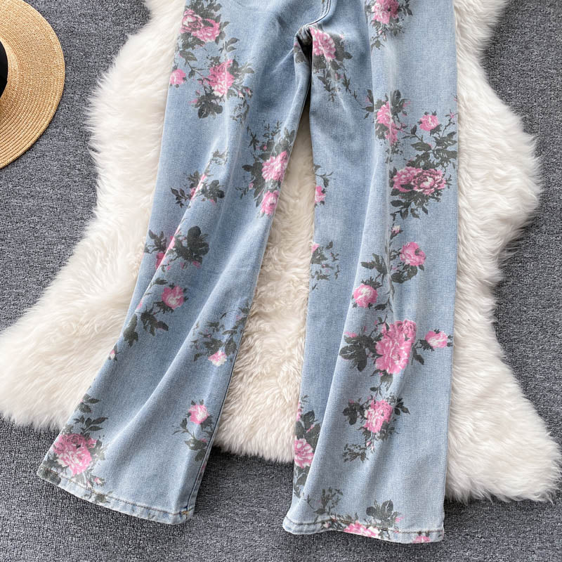 Blue printed denim trousers    S462