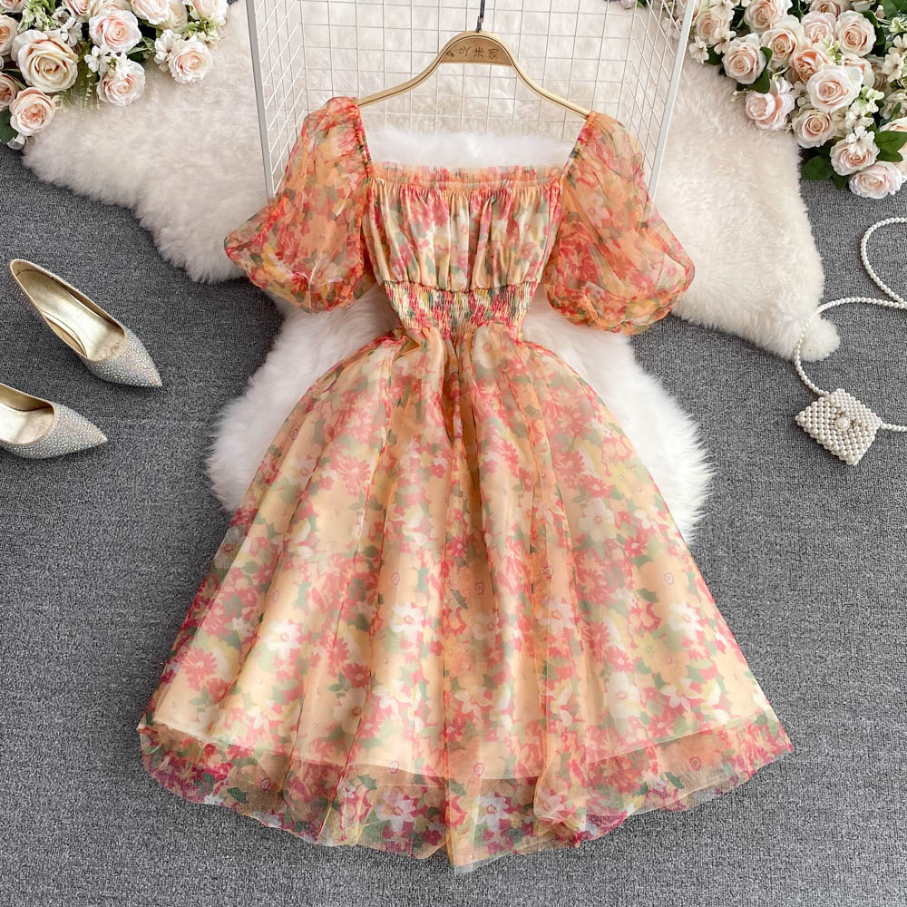 Cute A line floral short dress fashion dress    S373