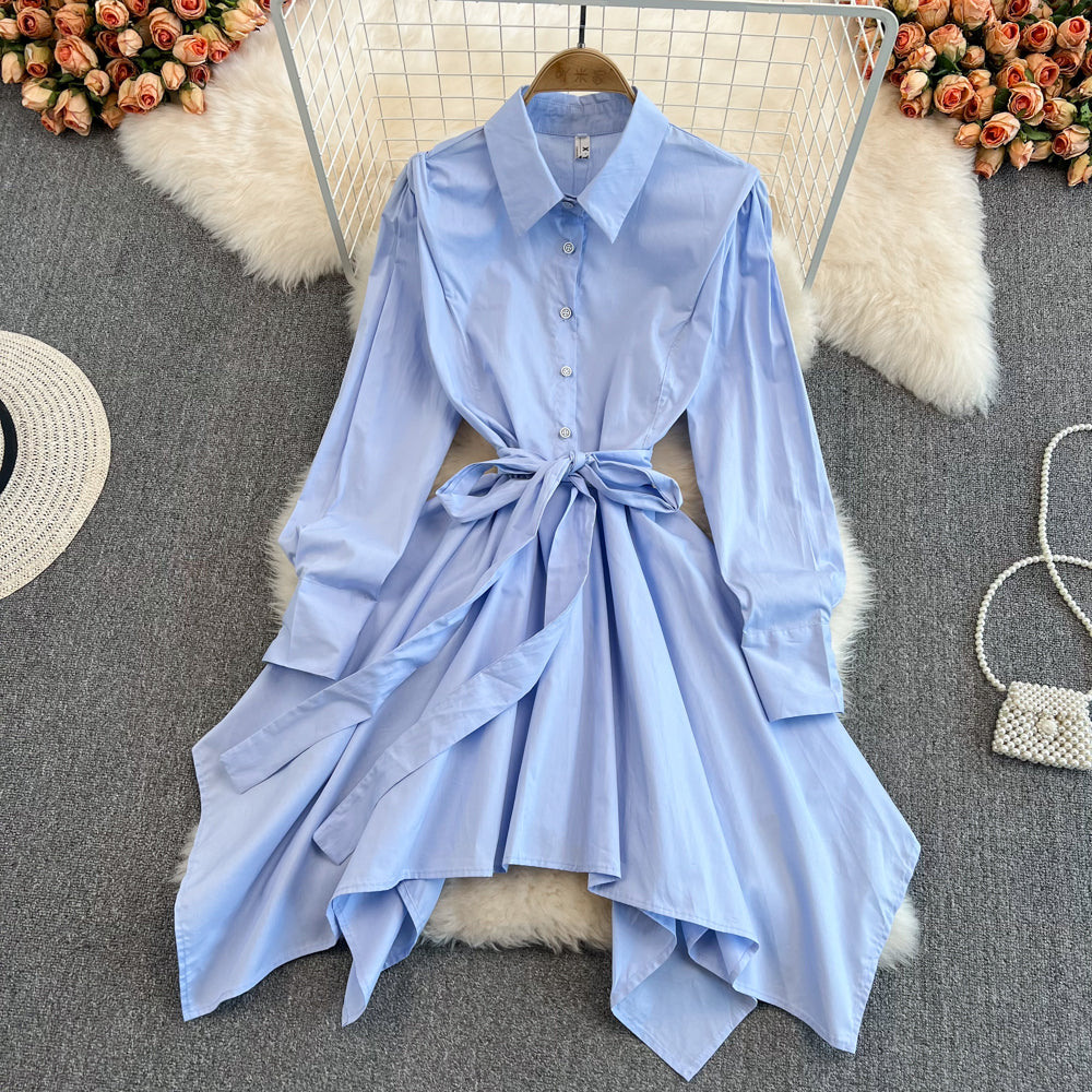 Fashion Irregular Long Sleeve Shirt Dress      S230