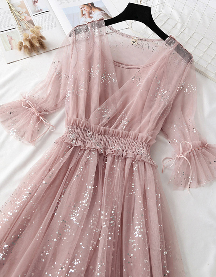 A line two pieces tulle dress with sequins  S89