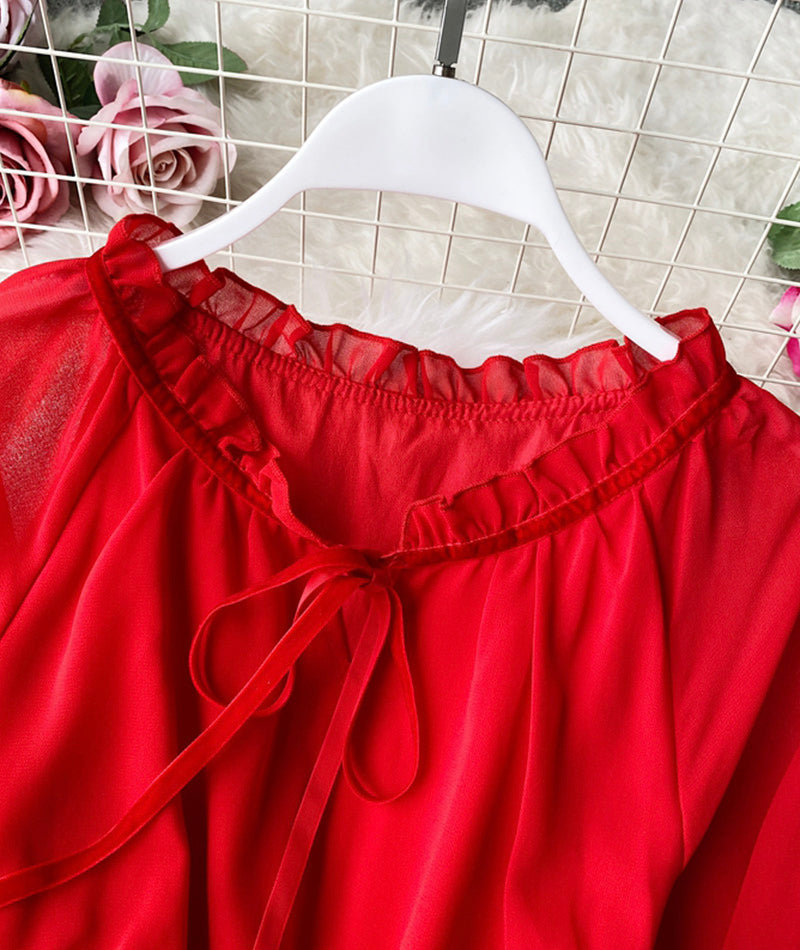 Red A line chiffon dress fashion girl dress    S129