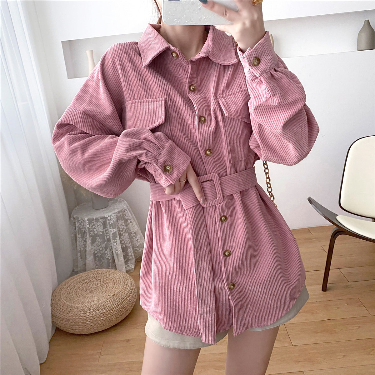 Cute long sleeve pink shirt apricot shirt     S497