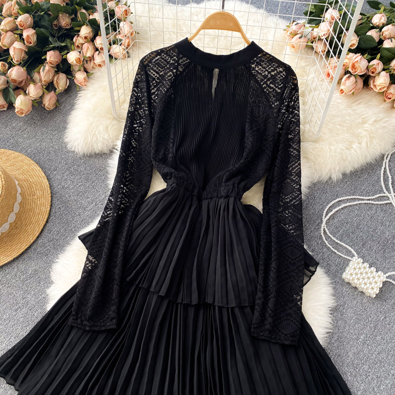 A line chiffon lace long sleeve dress fashion dress    S243