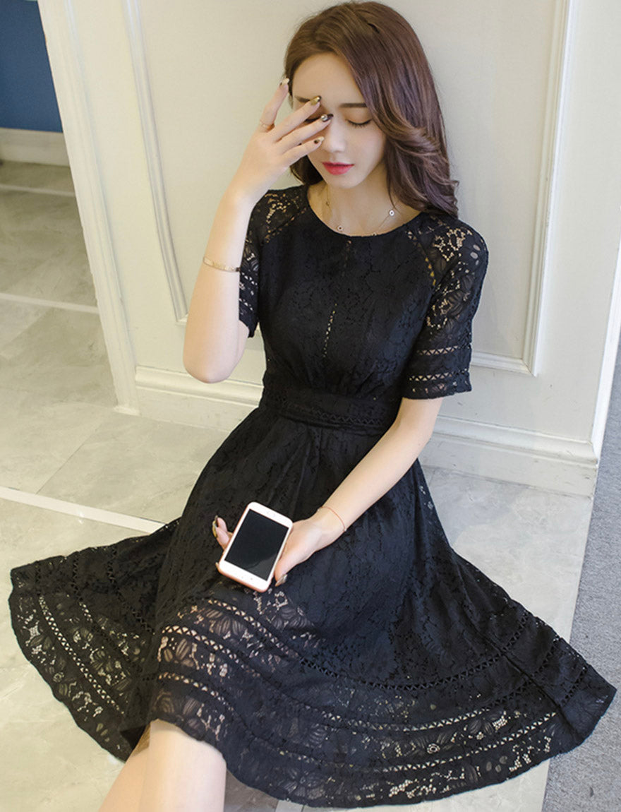 A line lace short dress summer dress     S131