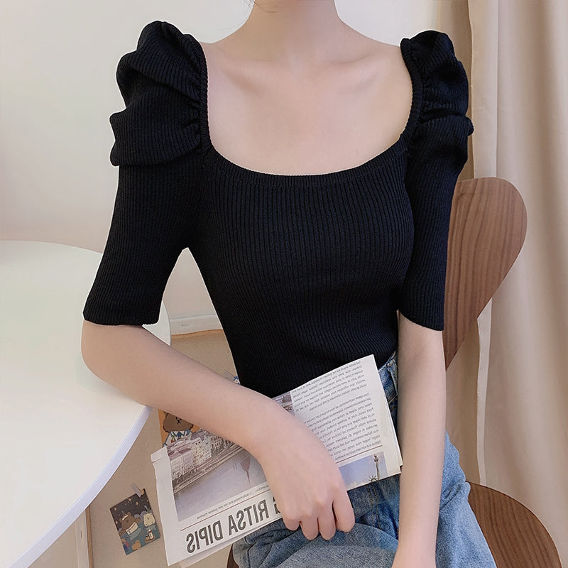 Cute round neck knitted top    S46