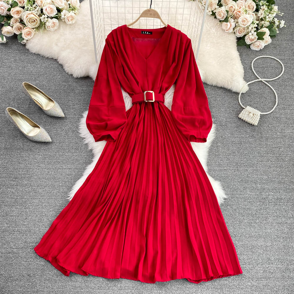 Simple v neck long sleeve dress fashion dress    S184