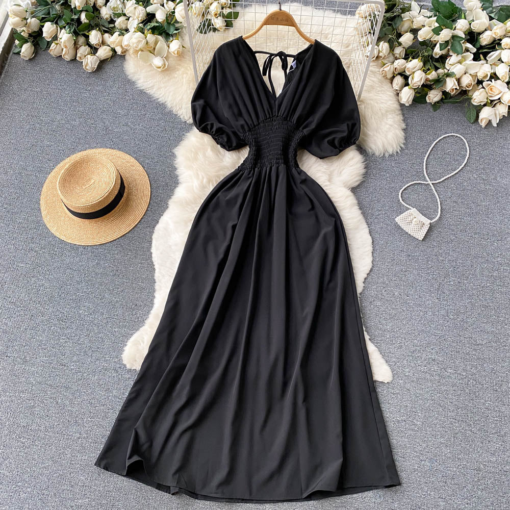 Cute V-neck A-line dress fashion dress    S306