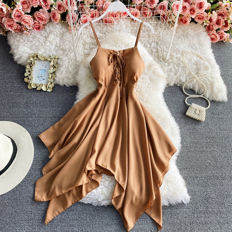 Charming sexy high waist irregular halter dress  S24