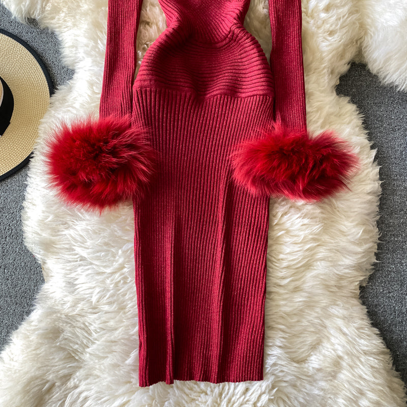 Sexy V-neck halterneck sweater dress     S260