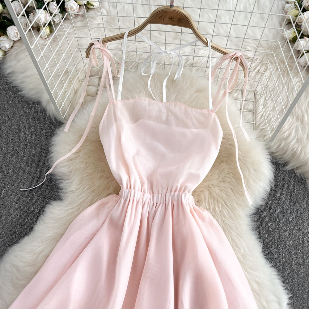 Pink tulle short backless dress fashion girl dress    S335