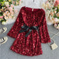 Cute sequins short dress long sleeve fashion dress   S479
