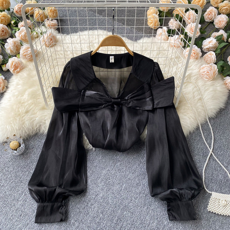 Cute bow long sleeve top     S207