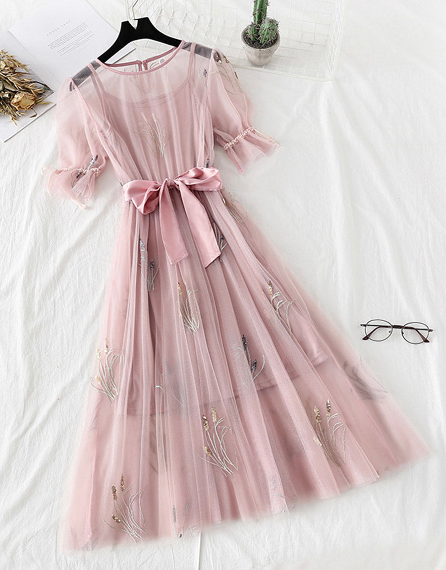 A line tulle dress with sequins fashion girl summer dress  S60