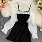 Cute bow short dress long sleeve dress   S47