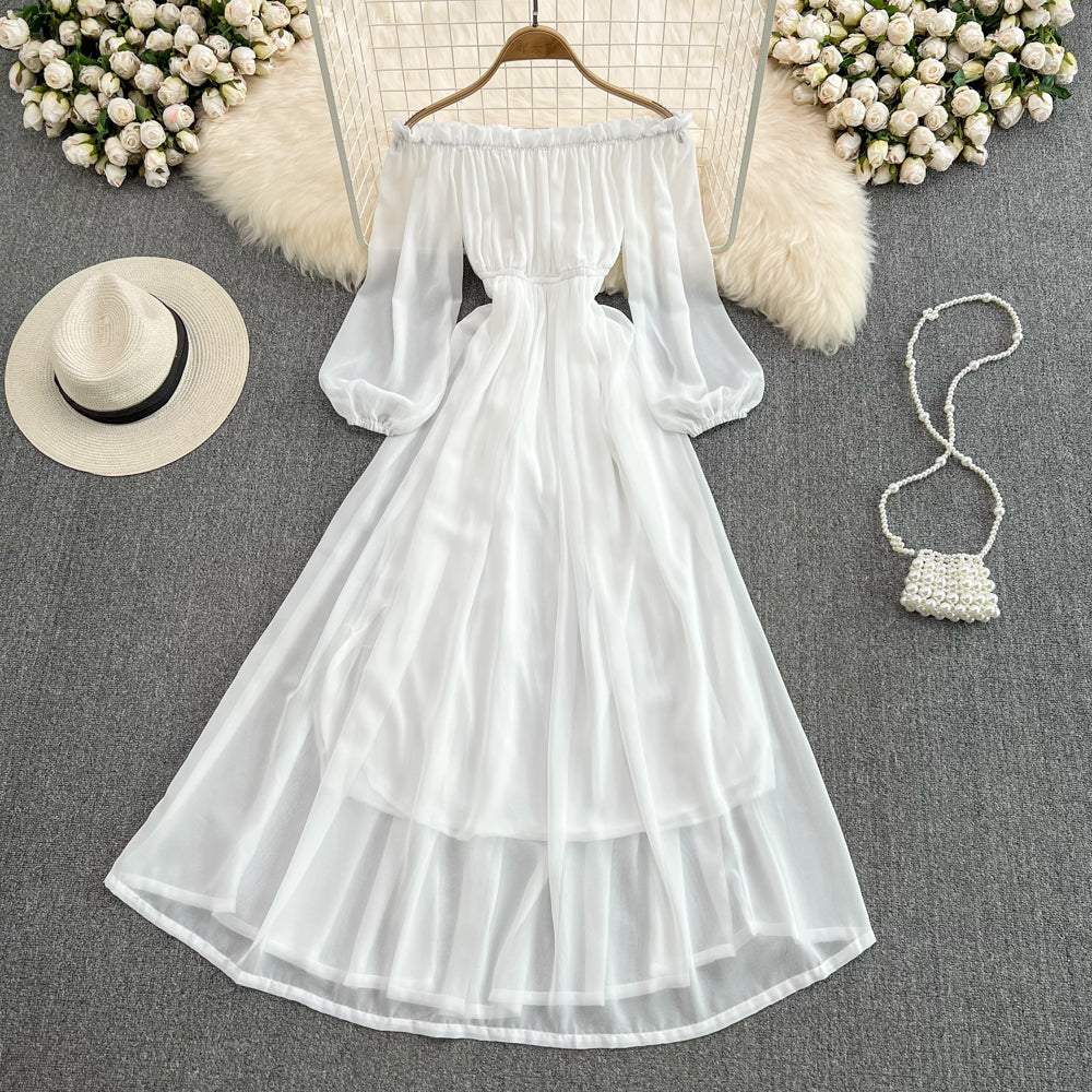 White chiffon long sleeve dress fashion dress  S188