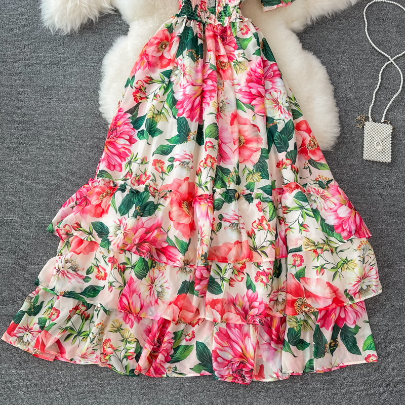 Cute v neck floral A line dress fashion dress  S104