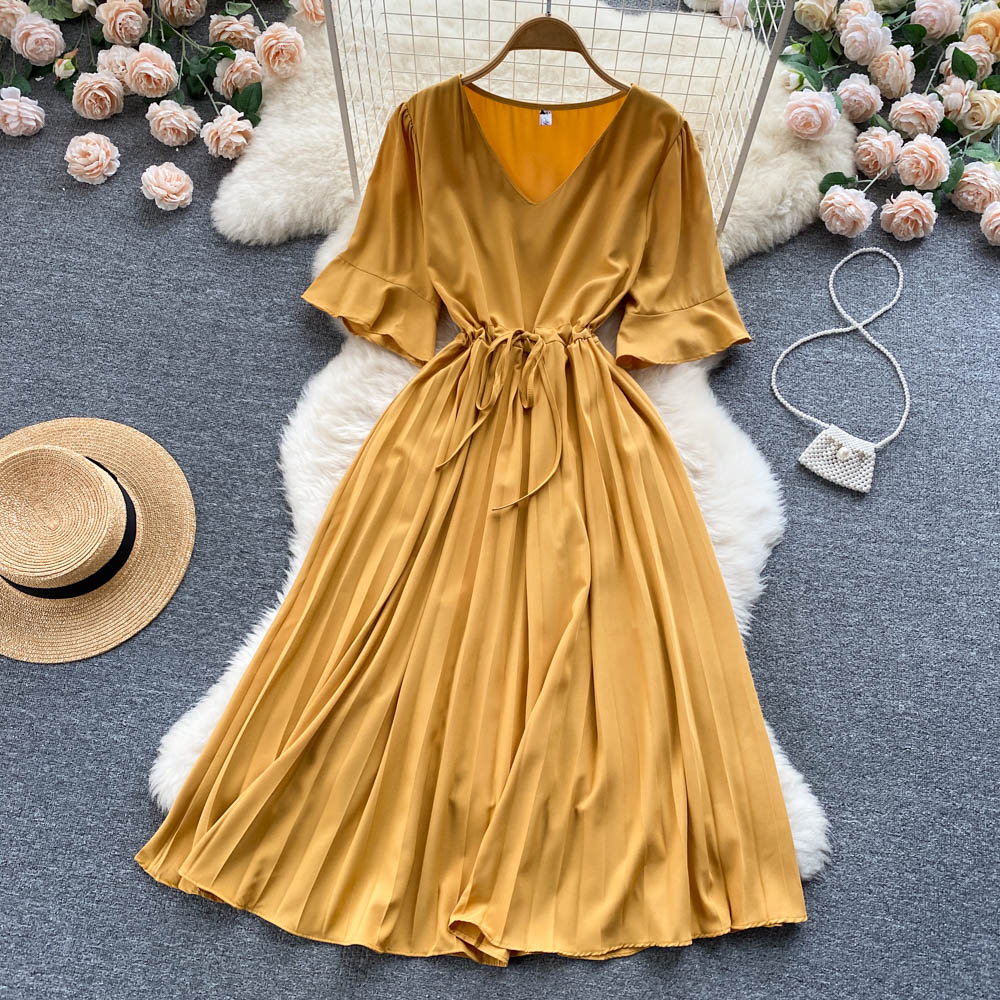 Simple v neck A line dress fashion dress     S347