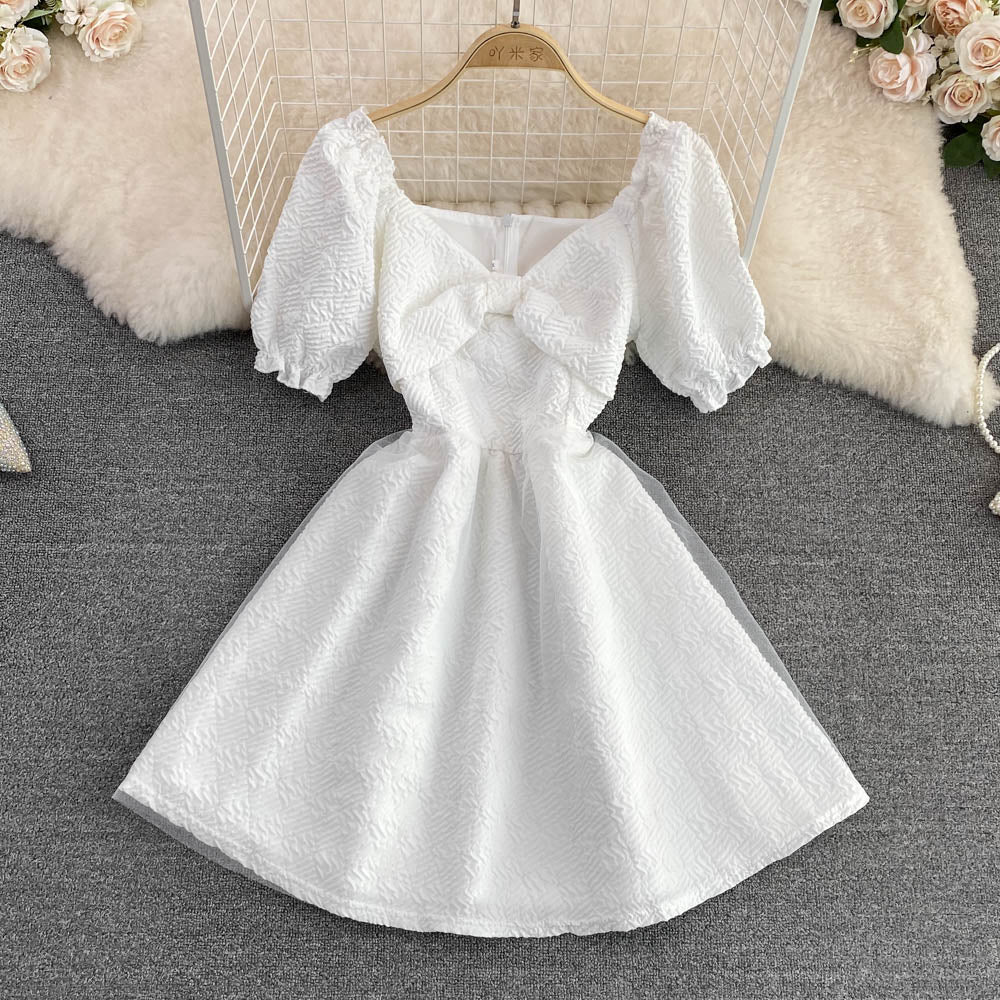 Simple A line bow dress fashion girl dress    S362