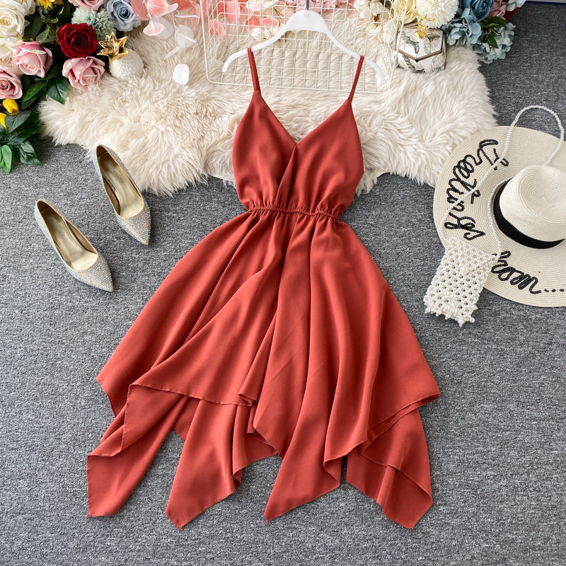 Cute A line v neck chiffon irregular dress    S378