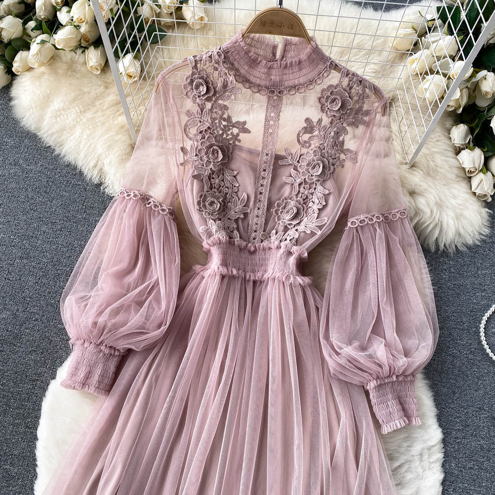 Cute tulle lace long sleeve dress fashion dress      S211