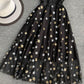 Black v neck tulle lace dress with stars sequins  S16